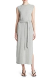 Vince Sleeveless Cotton Knit Midi Dress In Heather Grey