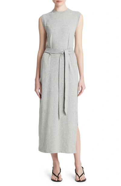 Vince Sleeveless Cotton Knit Midi Dress In Heather Grey