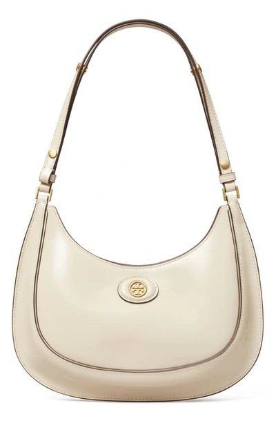 Tory Burch Robinson Spazzolato Crescent Leather Shoulder Bag In Shea Butter