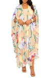 BUXOM COUTURE BUXOM COUTURE FLORAL CHIFFON ROBE WITH WRIST BANDS