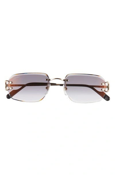 Cartier Men's Ct0468sm Rimless Metal Rectangle Sunglasses In Gold 1