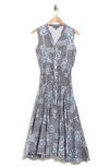 CHELSEA AND THEODORE PRINTED BROOMSTICK SLEEVELESS DRESS