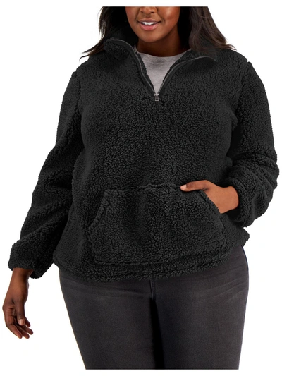 Style & Co Plus Size Sherpa 1/4 Zip Pullover, Created For Macy's In Black