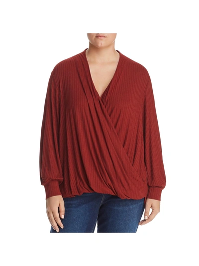 Single Thread Plus Womens Ribbed V-neck Wrap Top In Red