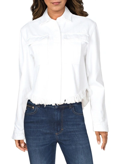 J Brand Shannan Womens Frayed Jean Denim Jacket In White