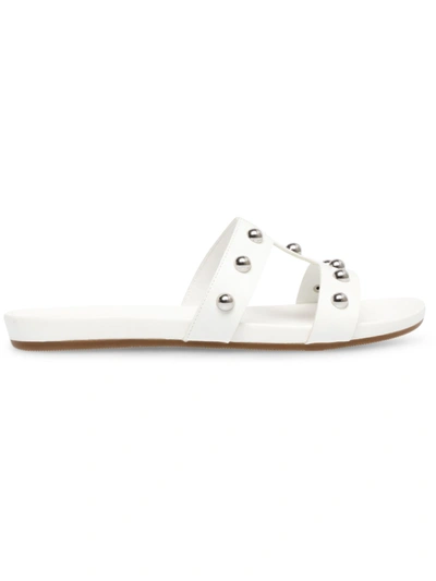 Anne Klein Ely Womens Studded Cushioned Footbed T-strap Sandals In White