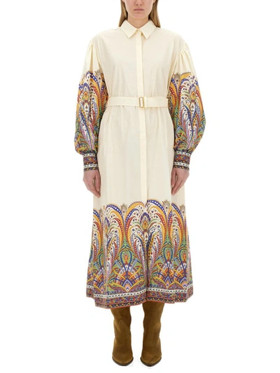 Etro Paisley Cotton Midi Shirt Dress In Beige
