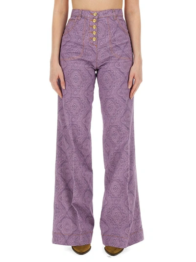 Etro Printed Flared Jeans In Lilac