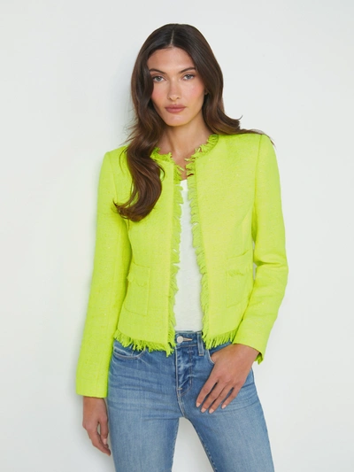 L Agence Angelina Neon Tweed Jacket In Neon Citrus