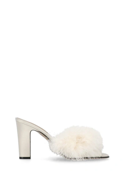 Maison Margiela 90mm Feather-embellished Mules In T2021 Ecru