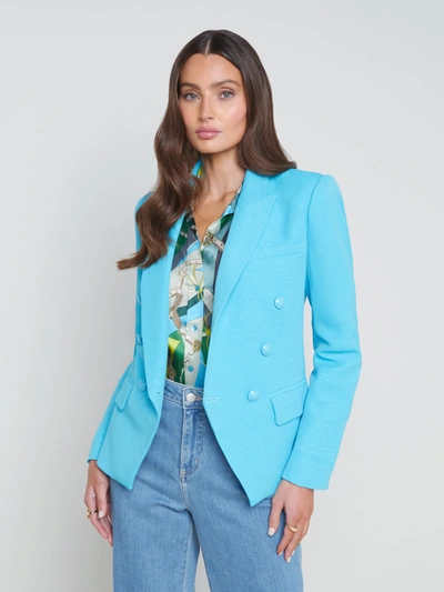 L Agence Kenzie Cotton-blend Blazer In Blue Atoll/multi Belt