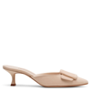 Manolo Blahnik Maysale Suede Buckle Mid-heel 70mm Mules In Nude