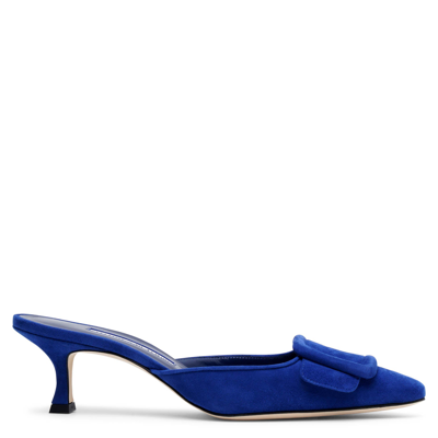 Manolo Blahnik 50mm Maysale Suede Mules In Blue