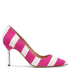 MANOLO BLAHNIK BB 90 PINK STRIPE COTTON PUMPS