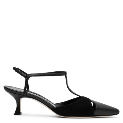 Manolo Blahnik Turgimod 50 Cutout Leather And Suede Slingback Pumps In Blck0015