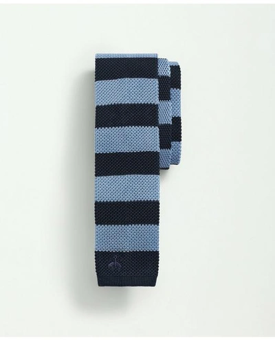 Brooks Brothers Silk Knit Bold Guard Striped Tie | Light Blue | Size L/xl
