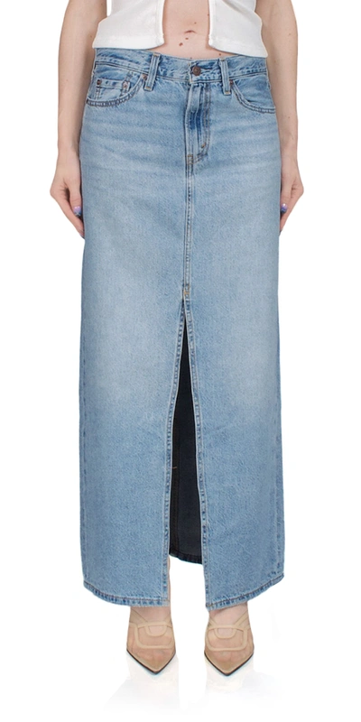 Levi's Levis Womens Please Hold Faded-wash Mid-rise Denim Maxi Skirt