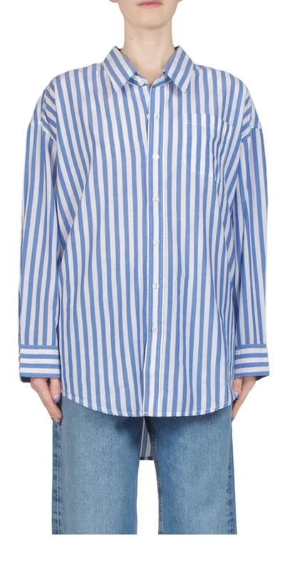 Denimist Button Front Shirt Wide Blue Stripe In Multi