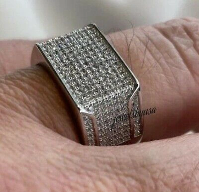 Pre-owned Nsg 1.14ct Genuine Moissanite Mens Elegant Wedding Ring 14k White Gold Plated Silver