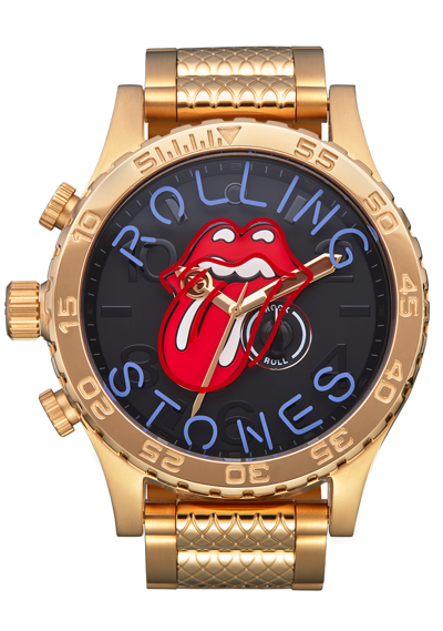 Pre-owned Nixon Rolling Stones Oversize Watch 51-30 Gold Tongue A1355-513 In Box