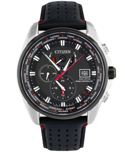 Pre-owned Citizen Eco-drive Radio Controlled Men's Watch Dual Time Leather Band At9036-08e