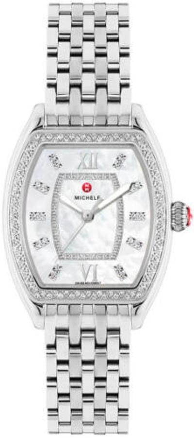 Pre-owned Michele Diamonds Mothereleve Stainless Quartz Womens Watch Mww19b000001