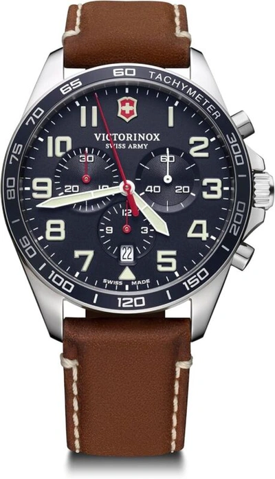 Pre-owned Victorinox Swiss Army Fieldforce Chronograph Mens Watch Brown Leather 241854