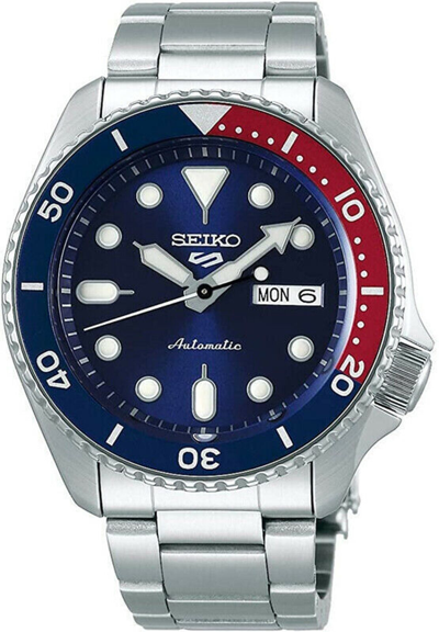 Pre-owned Seiko 5 Sports Srpd53k1 Pepsi Color Automatic Mechanical Diver Men Watch Genuine