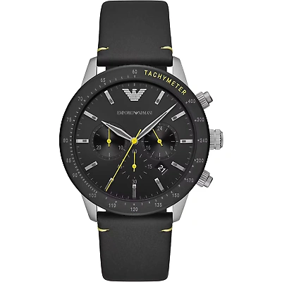 Pre-owned Emporio Armani Black Leather Chronograph Watch