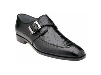 Pre-owned Belvedere Josh Ostrich Single Buckle Dress Men's Shoe Black Dressy 114011 In See Title