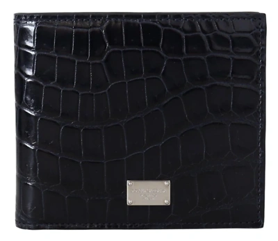 Pre-owned Dolce & Gabbana Elegant Exotic Leather Bifold Wallet In Black