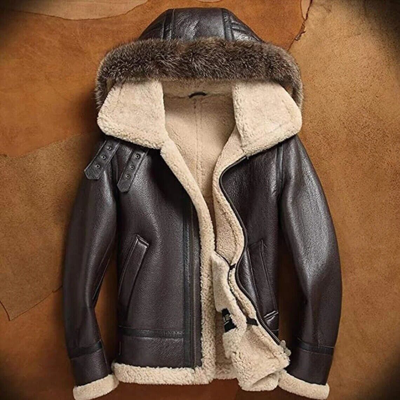 Pre-owned Handmade Men's B3 Raf Bomber Removeable Hood Brown Fur Shearling Real Leather Jacket Coat In Custom