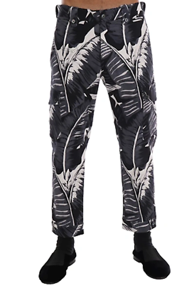 Pre-owned Dolce & Gabbana Elegant Capri Casual Pants In Banana Leaf Print In Gray