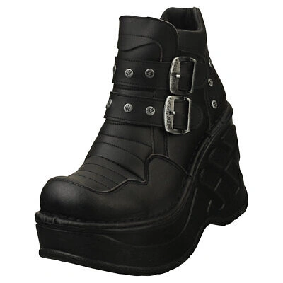 Pre-owned New Rock Rock Rock Punk Gothic Hashtag Vegan Womens Black Platform Boots