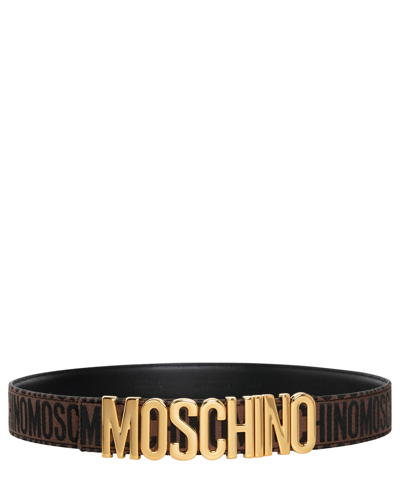 Pre-owned Moschino Belt Men Logo 2416mb800682681103 Brown Adjustable Leather