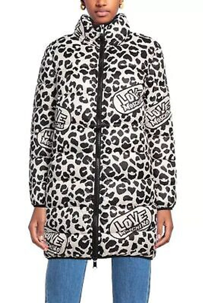 Pre-owned Moschino Love  Enchanting Leopard Print Long Down Jacket In White