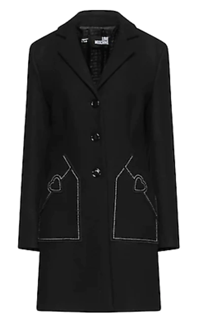 Pre-owned Moschino Love  Chic Black Wool Coat With Heart Embroidery Detail