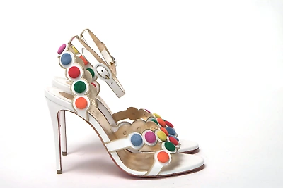 Pre-owned Christian Louboutin White Multicolor Spot Design High Heels Shoes Sandal