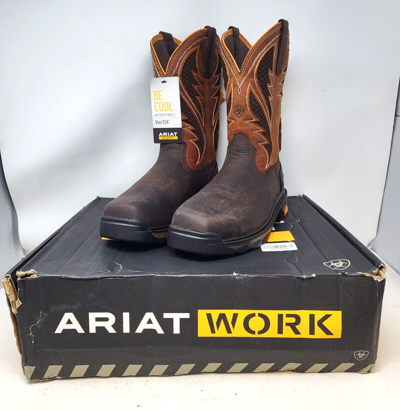 Pre-owned Ariat Men's Intrepid Venttek Composite Toe Work Boot Construction 11 Wide In Cocoa Brown/work Orange