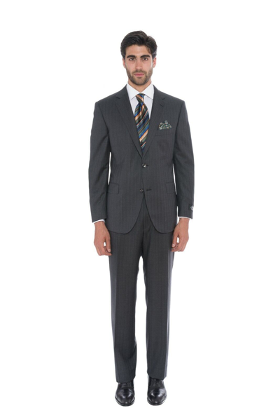 Pre-owned Belvest $2950  Fine Wool 130's Dark Gray Striped Suit 48 Us / 58 Eu Drop 6c