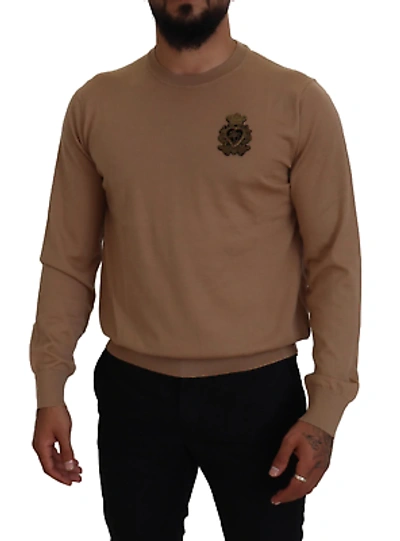 Pre-owned Dolce & Gabbana Beige Cashmere Crown Logo Pullover Sweater