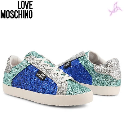 Pre-owned Moschino Sneakers Love  Ja15542g0ejj2 Woman Blue 127574 Shoes Original Outlet