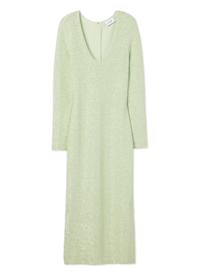 St. John Sequin Knit V-neck Dress In Pale Lime