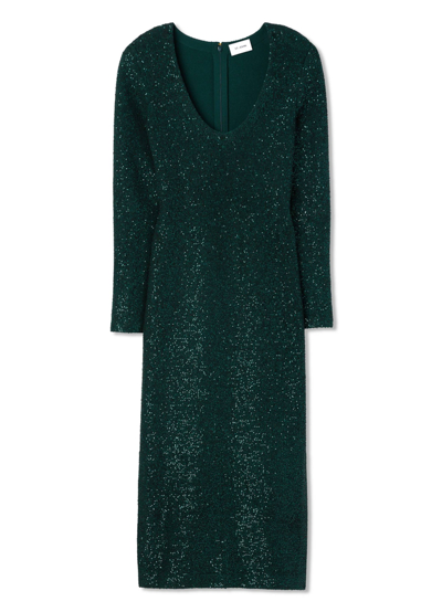 St John Sequin Knit V-neck Dress In Green