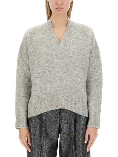 Alysi V-neck Wool-blend Jumper In Grey