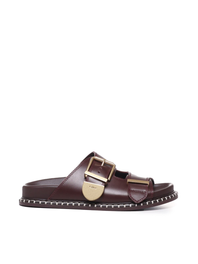 Chloé Rebecca Flat Leather Slides In Brown