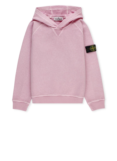 Stone Island Kids' Cotton Hoodie In Pink
