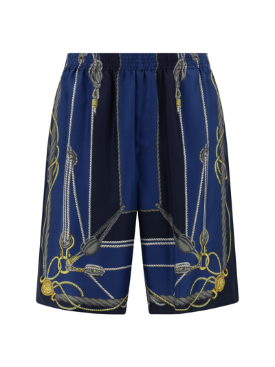 Versace Nautical Printed Silk Shorts In Blue