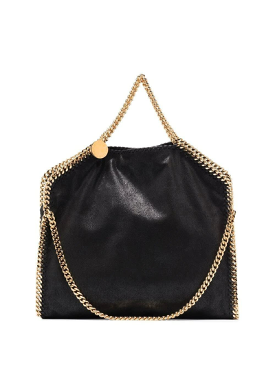 Stella Mccartney Black And Golden Falabella Fold Over Tote Bag
