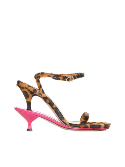 Jacquemus Les Doubles Ankle-strap Bicolor Sandals In Leopard Brown/pink